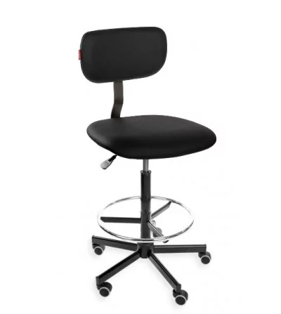 Black Eco H + RING WH - podwyższane krzesło laboratoryjne z podnóżkiem, na kółkach