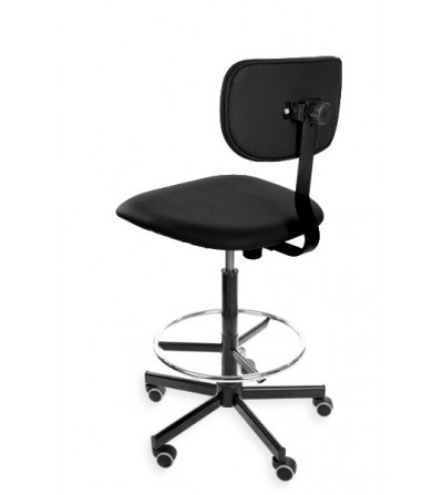Podwyższane krzesło laboratoryjne Black Eco, na kółkach, podnóżek