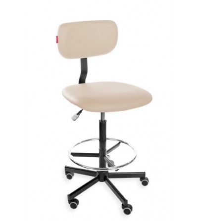 Podwyższane krzesło laboratoryjne Black Eco z podnóżkiem, na kółkach (H + RING WH)
