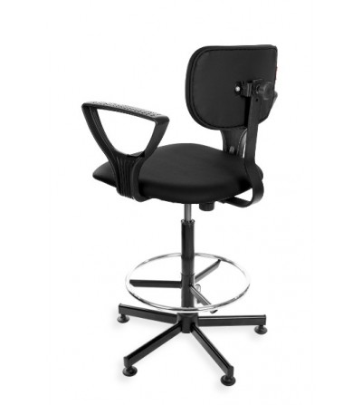 Laboratoryjne krzesło obrotowe Black Eco z podnóżkiem, podłokietnikami