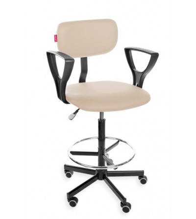 Podwyższane krzesło laboratoryjne Black Eco z podnóżkiem, podłokietnikami, na kółkach (H + RING PD WH)