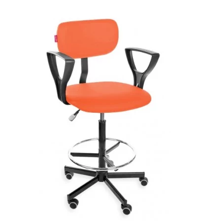 Black Eco H + RING PD WH - podwyższane krzesło laboratoryjne z podnóżkiem, podłokietnikami, na kółkach