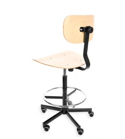 Ergonomiczne krzesło warsztatowe Black 01, ze sklejki, podnóżek, kółka