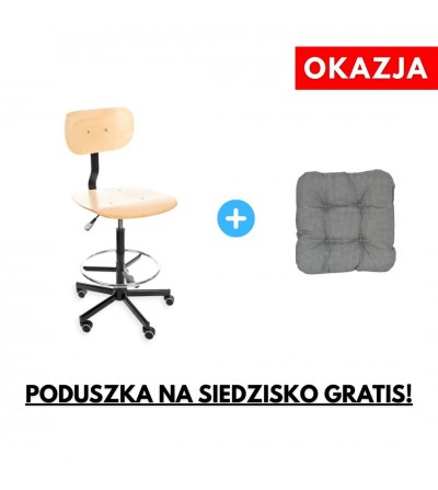 Ergonomiczne krzesło warsztatowe Black 01, ze sklejki, podnóżek, kółka