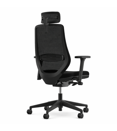 Krzesło biurowe Symetry z oparciem z siatki, zagłówkiem, podłokietnikami