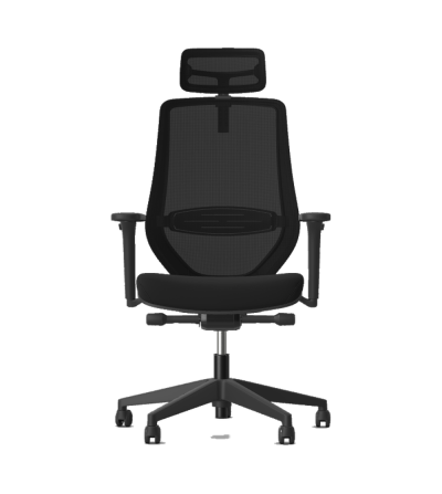 Krzesło biurowe Symetry z oparciem z siatki, zagłówkiem, podłokietnikami