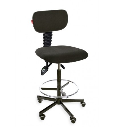 Ergonomiczne, podwyższane krzesło przemysłowe Black 01 z podnóżkiem, na kółkach, mechanizm asynchroniczny (asynchro H + RING WH)