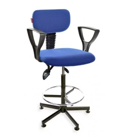 Black 01 asynchro H + RING PD - podwyższane krzesło przemysłowe z podnóżkiem i mechanizmem asynchronicznym, na stopkach