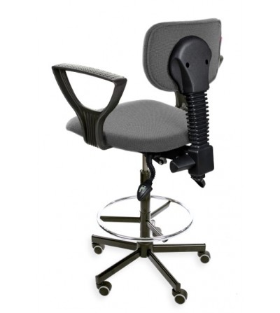 Podwyższane krzesło warsztatowe Black 01, podnóżek, kółka, podłokietnik