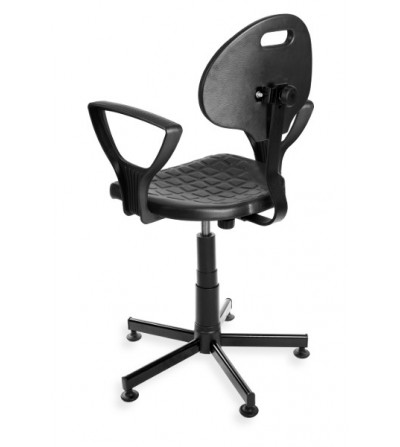 Obrotowe krzesło laboratoryjne PurMax, podłokietniki, stopki, producent