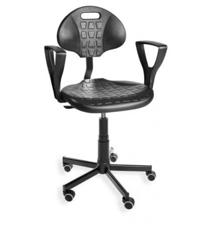 Obrotowe krzesło przemysłowe PurMax z podłokietnikami, na kółkach (PD WH)
