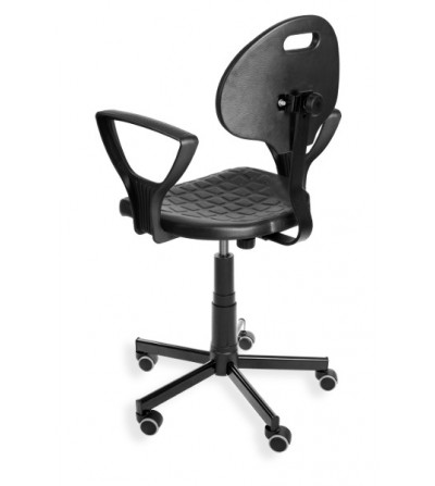 Obrotowe krzesło PurMax warsztatowe, podłokietniki, kółka, producent