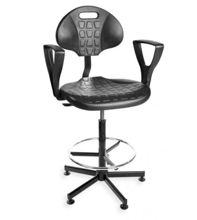 Obrotowe krzesło laboratoryjne PurMax z podnóżkiem i podłokietnikiem, na stopkach (H+RING PD)