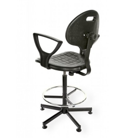 Obrotowe krzesło laboratoryjne z PurMax z podnóżkiem i podłokietnikiem