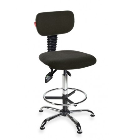 Krzesło szwalnicze, przemysłowe, warsztatowe na stopkach Black 01 chrome asynchro H + RING