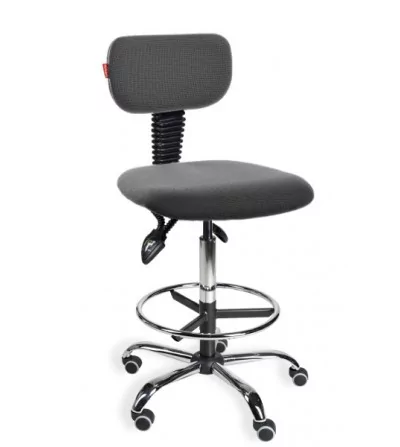 Krzesło wysokie z podnóżkiem na kółkach Black 01 asynchro chrome H + RING WH