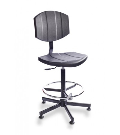 Krzesło warsztatowe, laboratoryjne PurActive - podwyższane, z podnóżkiem, na stopkach (H+RING)