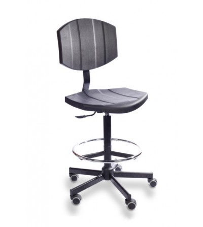 Krzesło laboratoryjne, warsztatowe PurActive na kółkach, obrotowe, z podnóżkiem (H+RING WH)