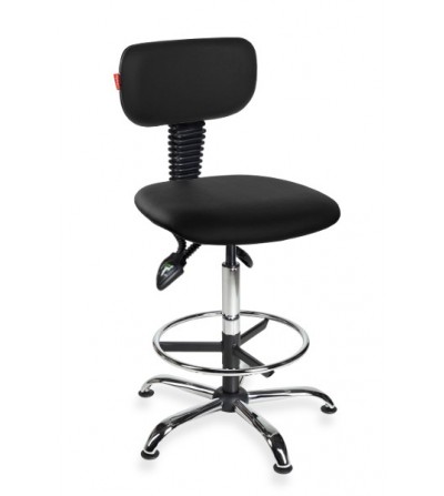 Krzesło laboratoryjne wysokie, obrotowe z podnóżkiem Black Eco chrome asynchro H + RING