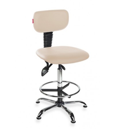 Krzesło laboratoryjne wysokie, obrotowe z podnóżkiem Black Eco chrome asynchro H + RING