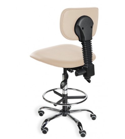Krzesło warsztatowe z podnóżkiem, wysokie, na kólkach Black Eco chrome asynchro H + RING WH