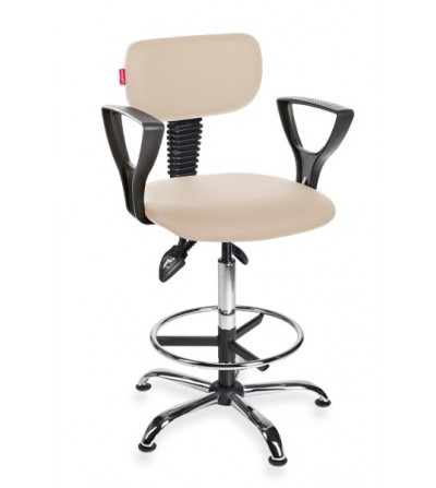 Krzesło laboratoryjne z podłokietnikami, wysokie Black Eco chrome asynchro H + RING PD