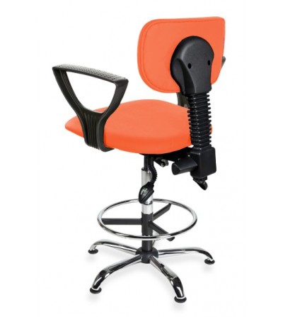 Krzesło laboratoryjne z podłokietnikami, wysokie Black Eco chrome asynchro H + RING PD