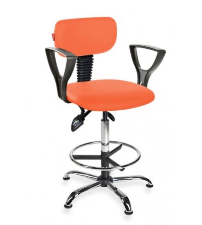 Krzesło laboratoryjne z podłokietnikami, wysokie Black Eco chrome asynchro H + RING PD