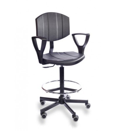Krzesło laboratoryjne PurActive z podnóżkiem, podłokietnikami, na stopkach (H+RING PD WH)